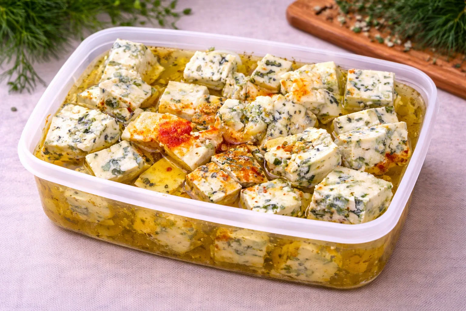 Nakládaná niva – kostičky sýru niva v oleji s paprikou a kořením