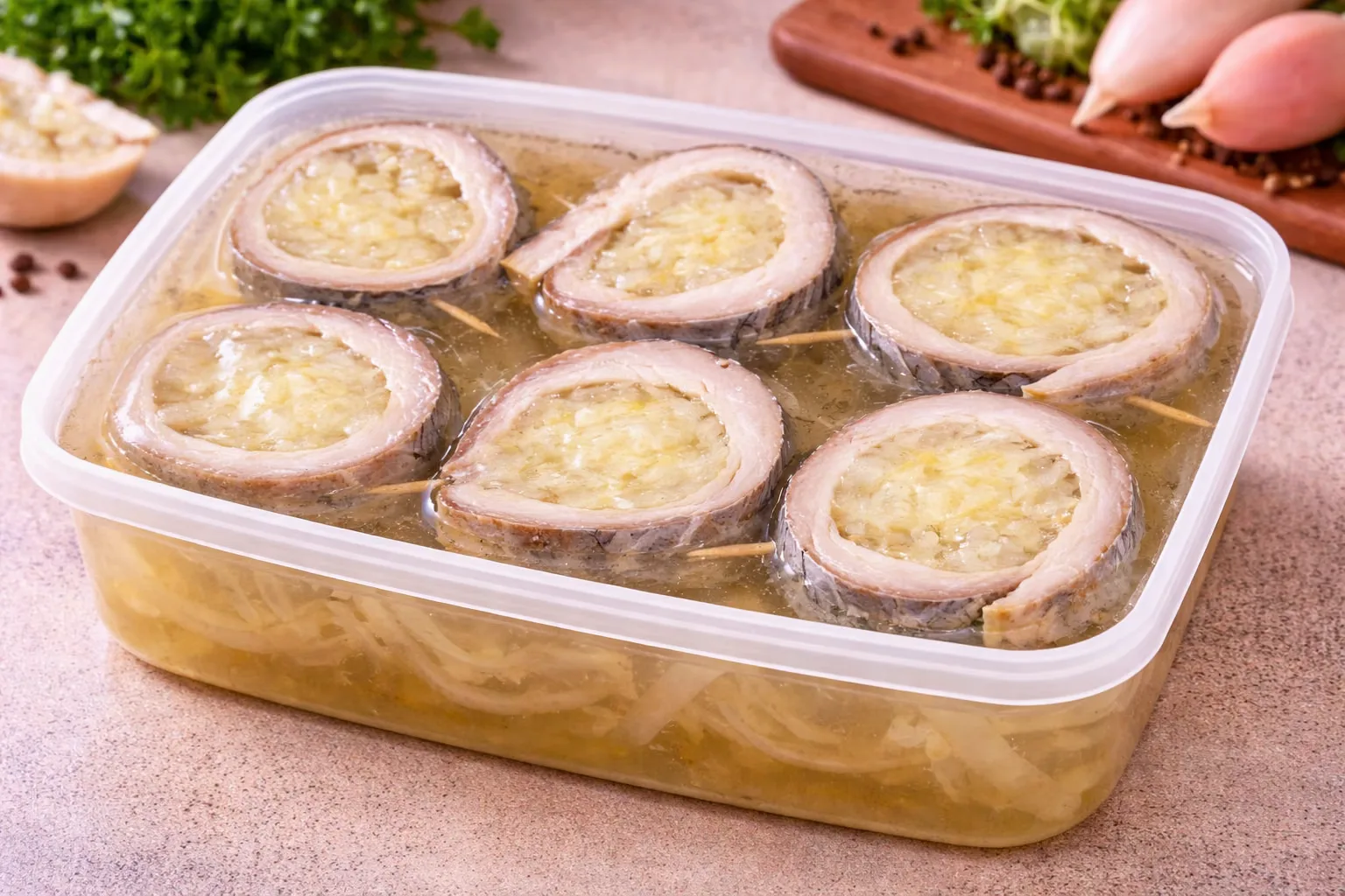 Rybí očka v rosolu – rolky z rybích filetků v průzračném rosolu